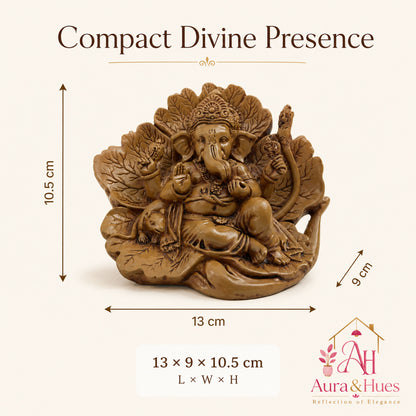 Artisanal Patta Ganesha Idol on Peepal Leaf - Matte Earthy Brown (Compact)