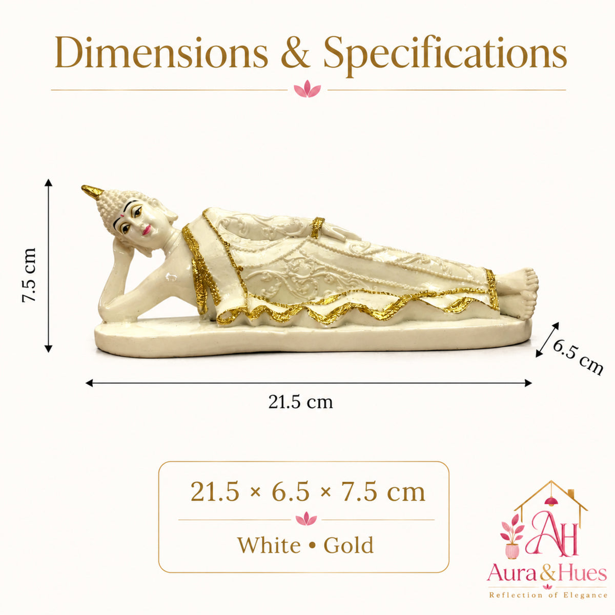 Serene Reclining Buddha Figurine - Pearl White & Gold