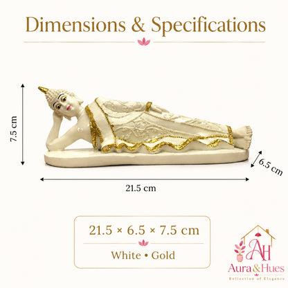 Serene Reclining Buddha Figurine - Pearl White & Gold