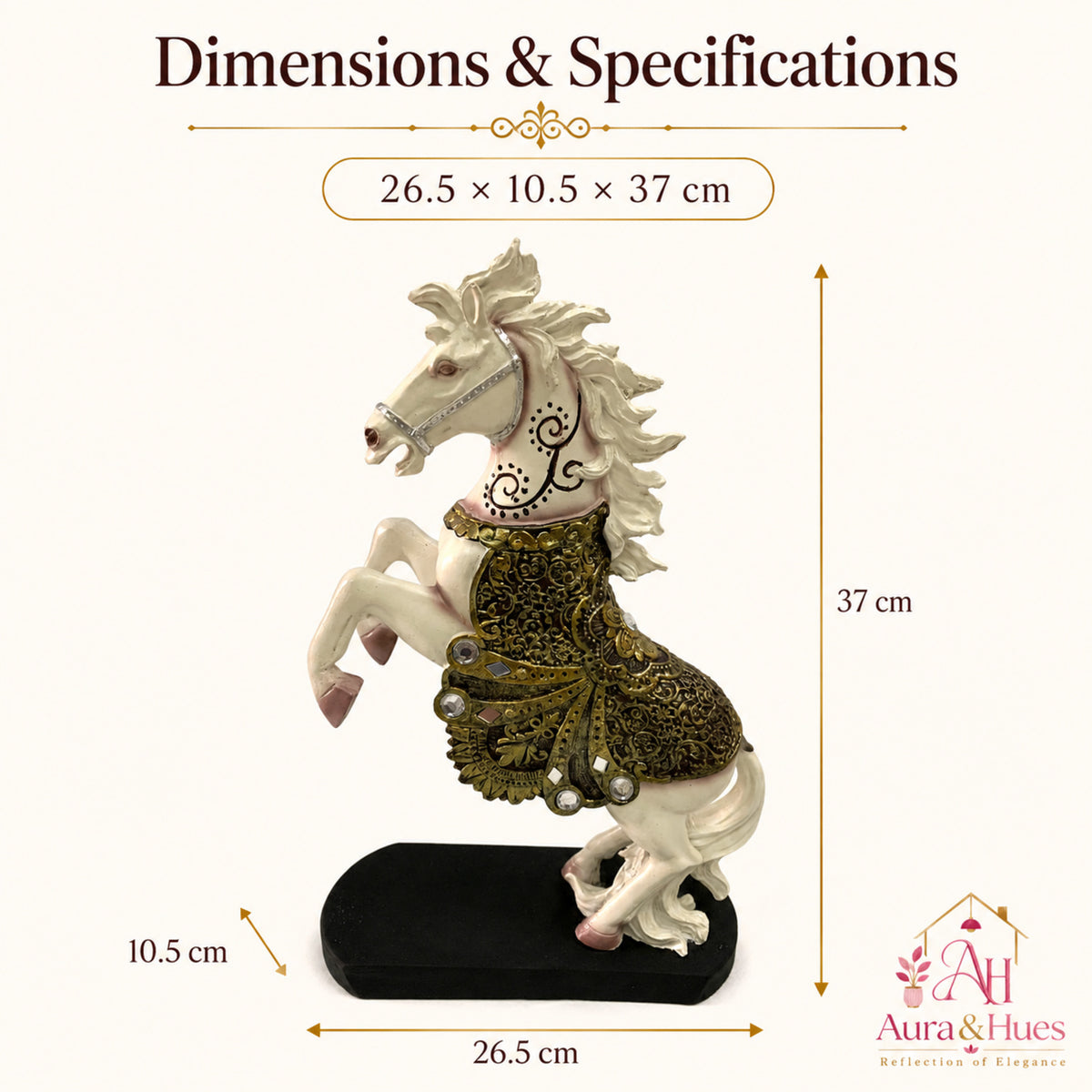 Royal Vastu Show Horse with Ornate Antique Saddle - Pure White
