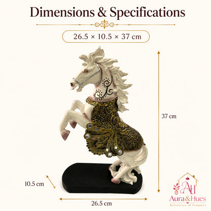 Royal Vastu Show Horse with Ornate Antique Saddle - Pure White