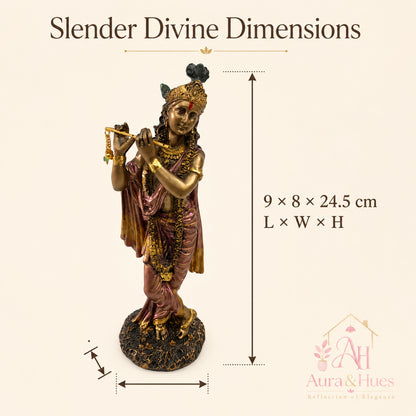 Graceful Lord Krishna Figurine - Antique Rose Gold