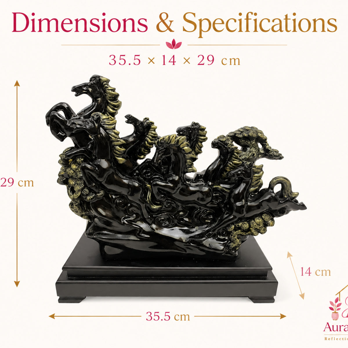 Vastu Regal Rearing Stallion Figurine - Antique Black & Black Base
