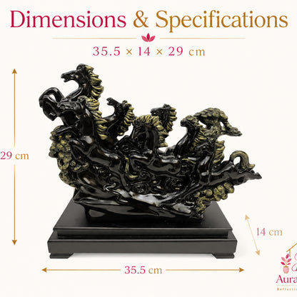 Vastu Regal Rearing Stallion Figurine - Antique Black & Black Base