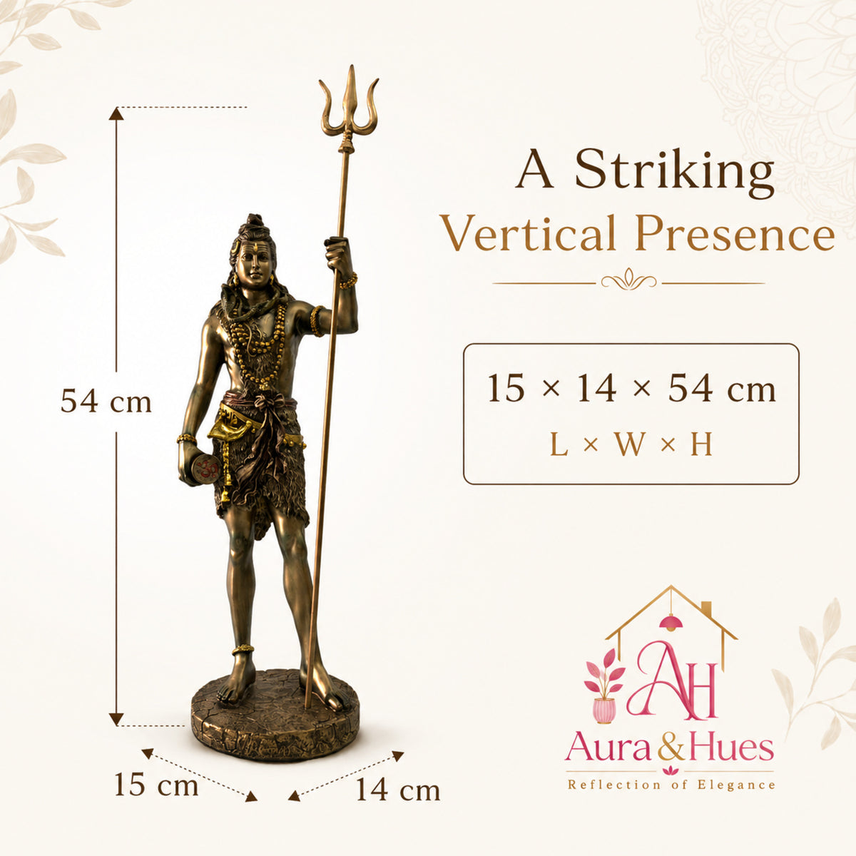 Majestic Standing Lord Shiva Sculpture - Metallic Bronze, Gold & Maroon