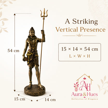 Majestic Standing Lord Shiva Sculpture - Metallic Bronze, Gold & Maroon