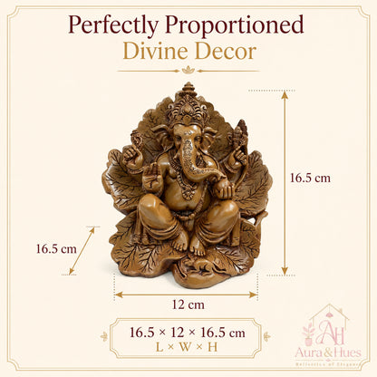 Artisanal Patta Ganesha Idol on Peepal Leaf - Matte Earthy Brown (Medium)