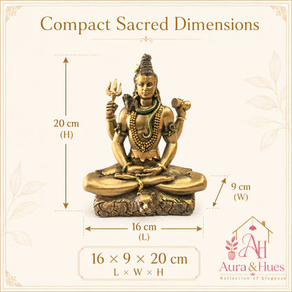 Sacred Meditating Lord Shiva Figurine - Metallic Bronze