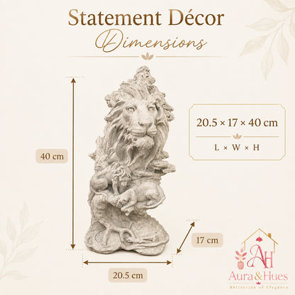 Majestic Sandstone Crouching Lion Sculpture - Matte White