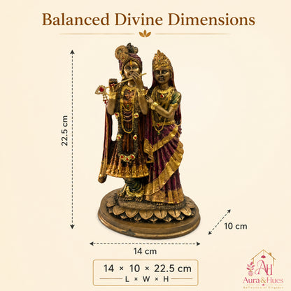 Divine Radha Krishna Embracing Idol - Antique Bronze, Gold & Maroon