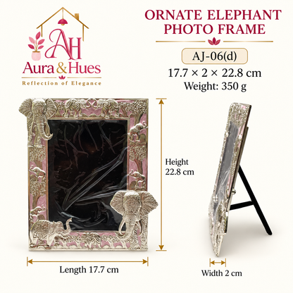 Aura & Hues Traditional Royal Elephant Handcrafted Wooden Photo Frame and Tabletop Desktop Art Decor - Charming Blush Pink Finish (17.7 x 22.8 cm)
