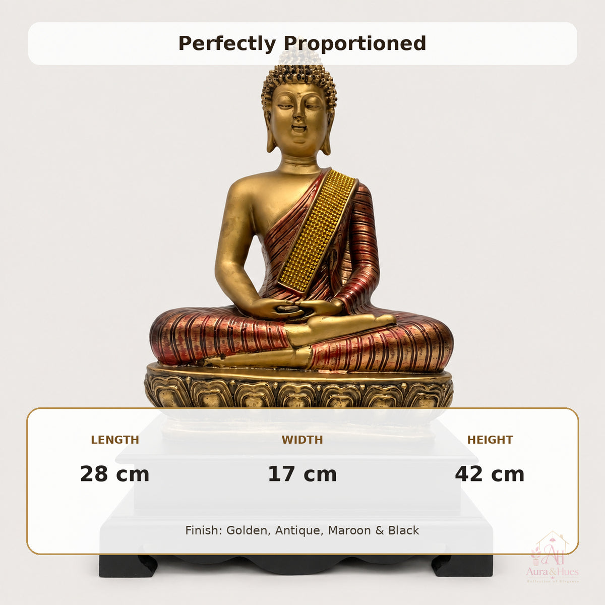 Ornate Royal Reclining Buddha Idol - Antique Gold, Maroon & Black