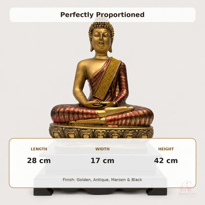 Ornate Royal Reclining Buddha Idol - Antique Gold, Maroon & Black