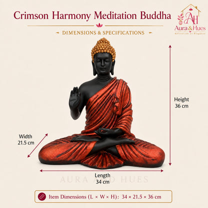 Meditating Dhyana Buddha Idol - Midnight Black & Orange