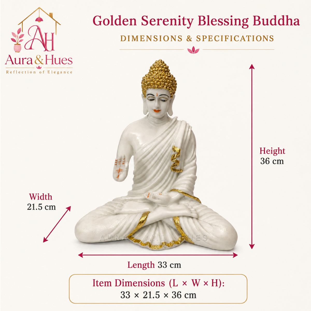 Meditating Dhyana Buddha Idol - White & Gold