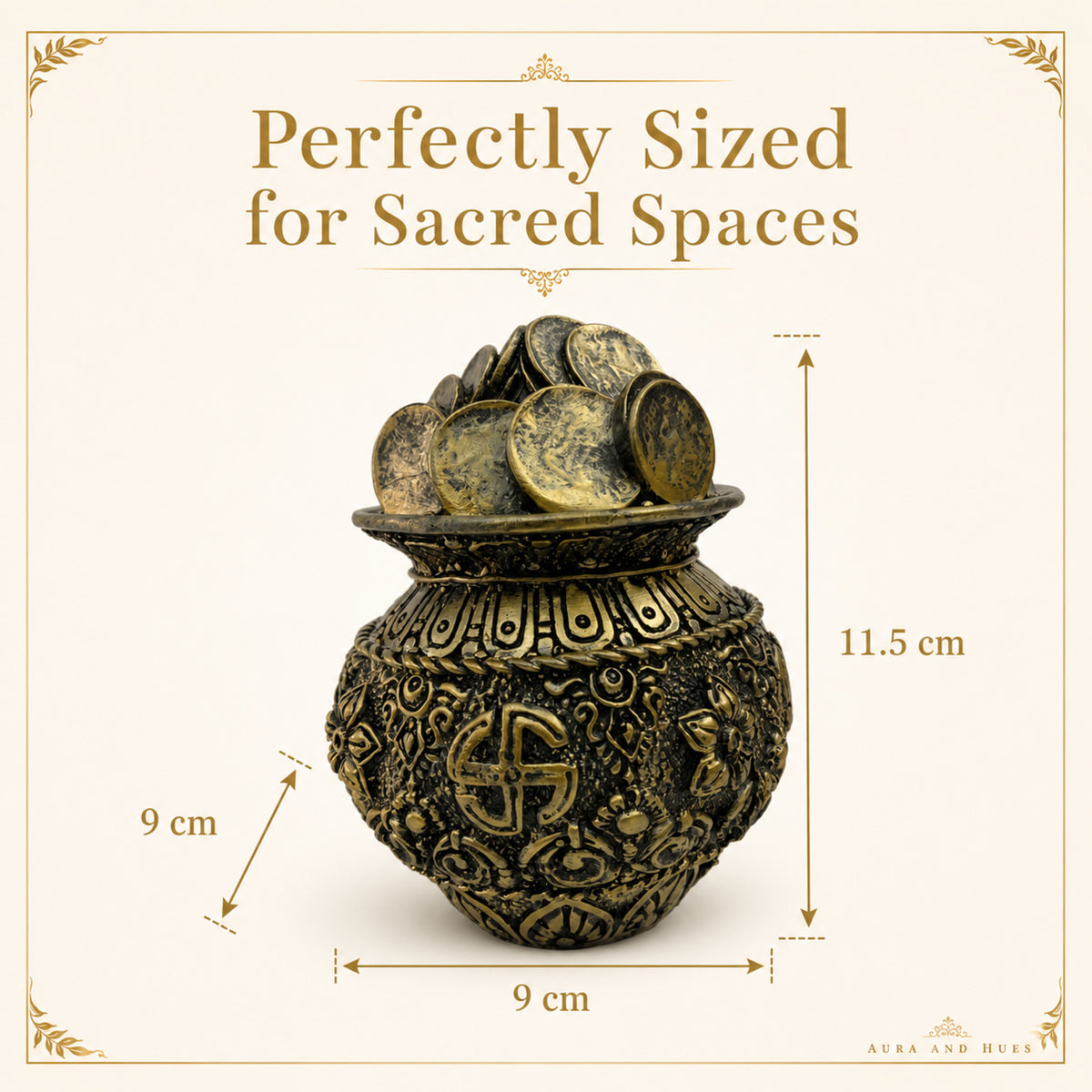 Auspicious Antique Gold Coin Kalash Idol for Pooja & Decor