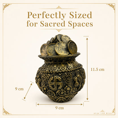 Auspicious Antique Gold Coin Kalash Idol for Pooja & Decor