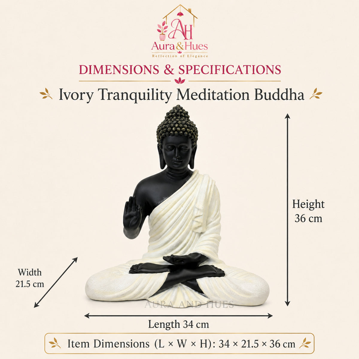 Meditating Dhyana Buddha Idol - Midnight Black & Cream