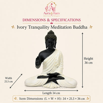 Meditating Dhyana Buddha Idol - Midnight Black & Cream