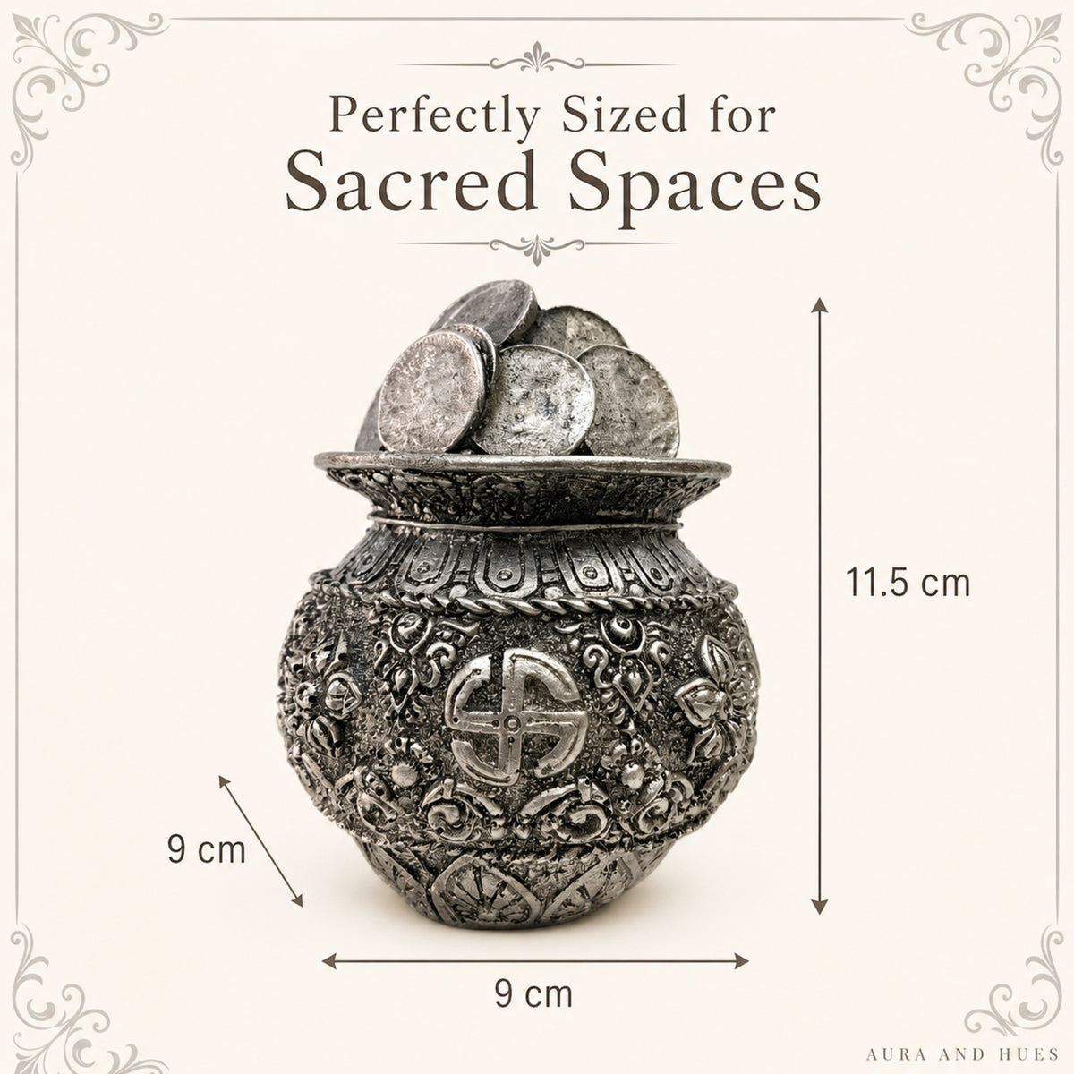 Auspicious Antique Silver Coin Kalash Idol for Pooja & Decor