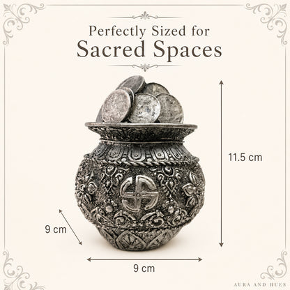 Auspicious Antique Silver Coin Kalash Idol for Pooja & Decor