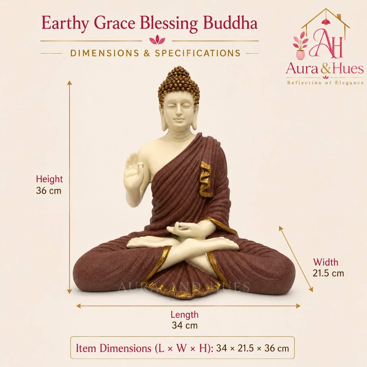 Meditating Dhyana Buddha Idol - Maroon & Cream