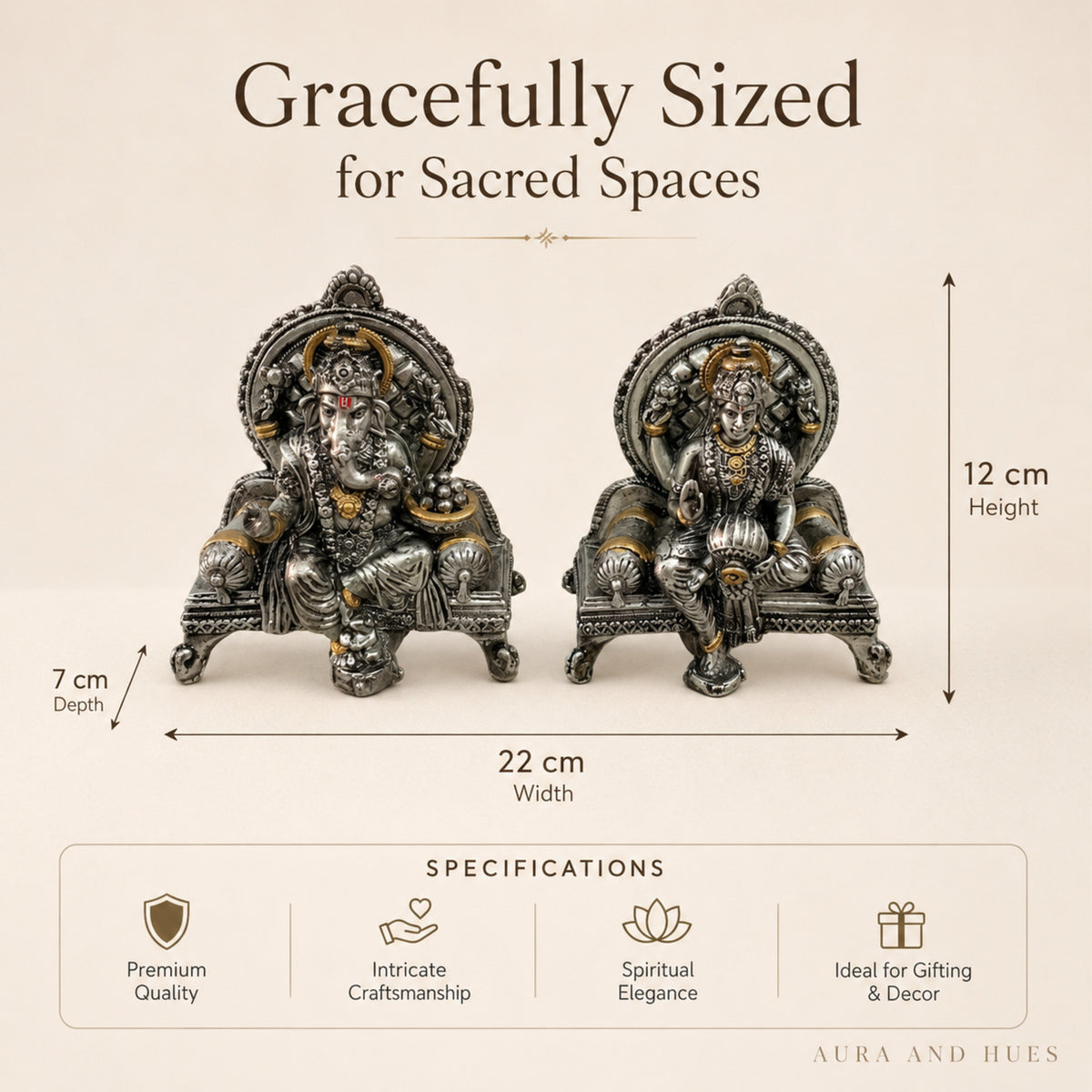 Divine Ganesha & Lakshmi Idol Set with Premium Box - Antique Silver