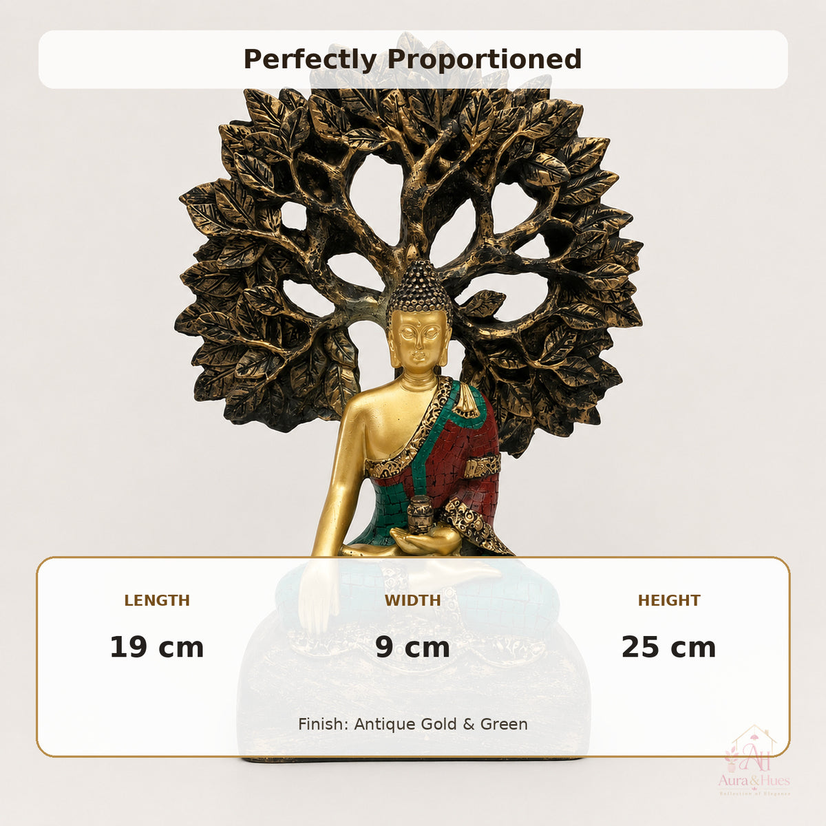 Antique Golden & Emerald Green Meditating Buddha Figurine