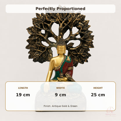 Antique Golden & Emerald Green Meditating Buddha Figurine