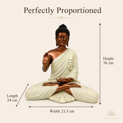 Meditating Dhyana Buddha Idol - Metallic Copper & Cream