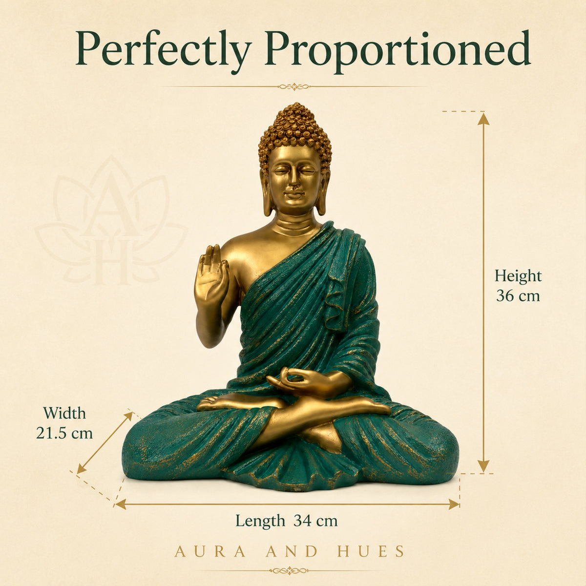 Meditating Dhyana Buddha Idol - Golden Green