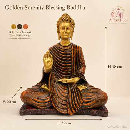 Serene Blessing Buddha Statue - Gold, Dark Brown & Terracotta