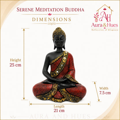 Contemplative Sitting Buddha Statue - Crimson Red & Black