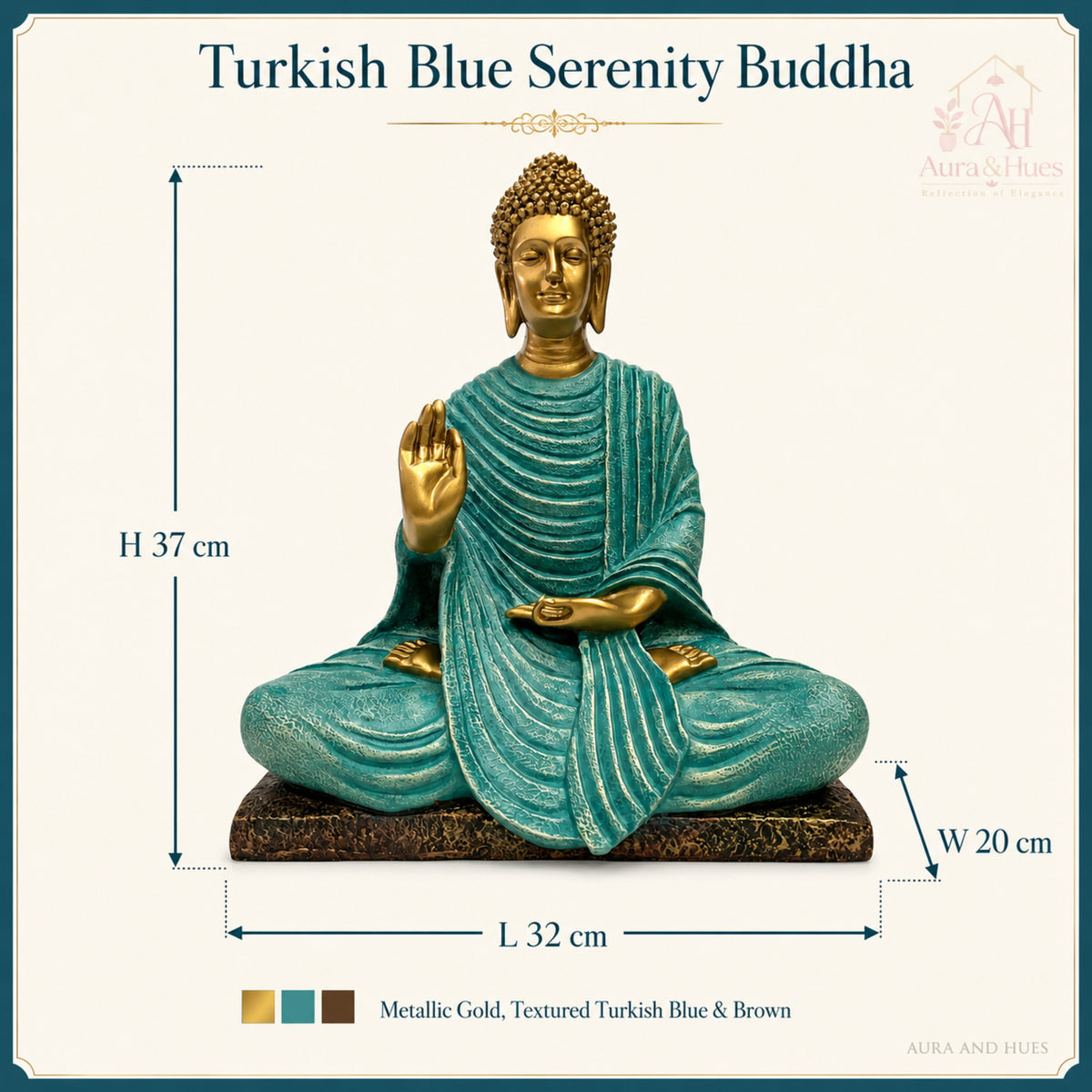 Serene Blessing Buddha Statue - Metallic Gold & Turkish Blue