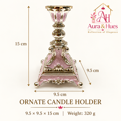 Aura & Hues Modern Geometric Square Pillar Candle Stand and Lantern Holder - Handcrafted Metal Centerpiece in Pastel Light Pink (9.5 x 15 cm)