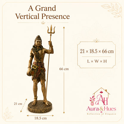 Grand Temple-Style Standing Lord Shiva Statue, 66 cm - Bronze, Gold & Maroon