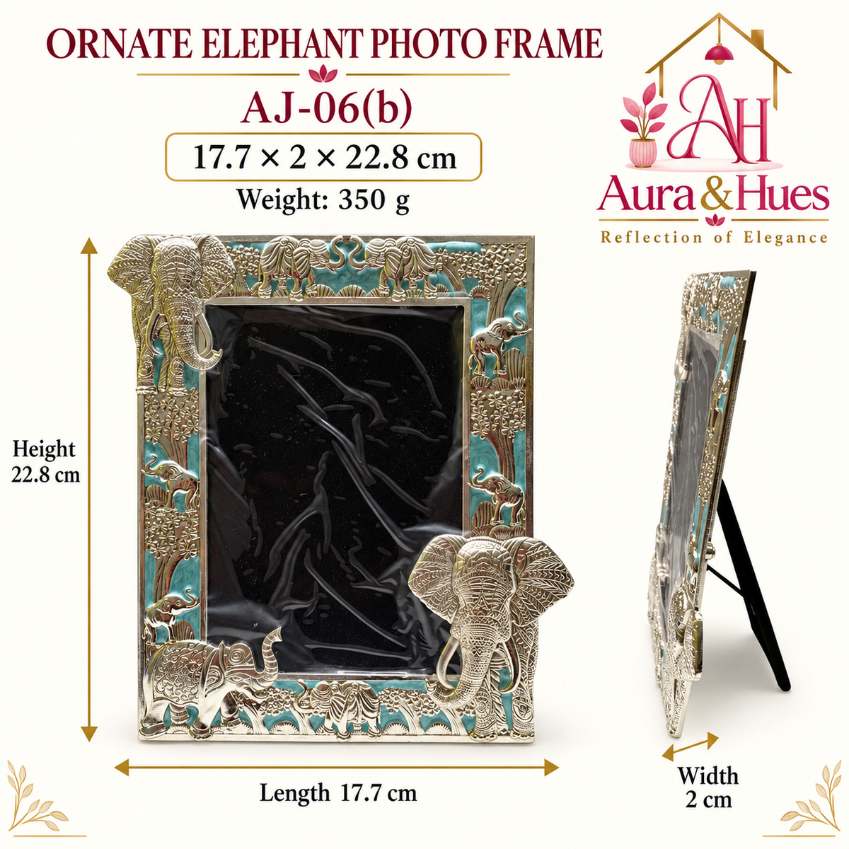 Aura & Hues Traditional Royal Elephant Handcrafted Wooden Photo Frame and Tabletop Desktop Art Decor - Vibrant Royal Blue Finish (17.7 x 22.8 cm)