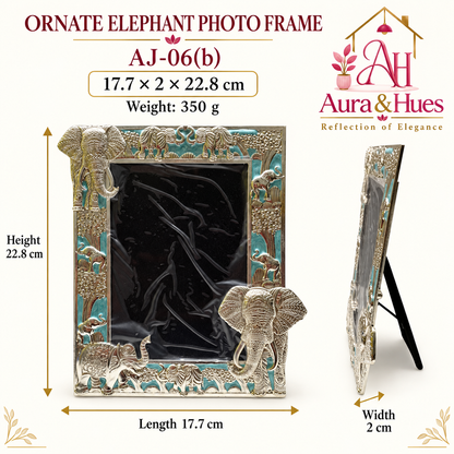 Aura & Hues Traditional Royal Elephant Handcrafted Wooden Photo Frame and Tabletop Desktop Art Decor - Vibrant Royal Blue Finish (17.7 x 22.8 cm)