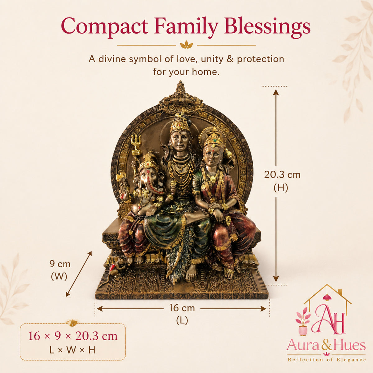 Sacred Shiv Parivar Family Idol - Metallic Bronze & Radiant Gold