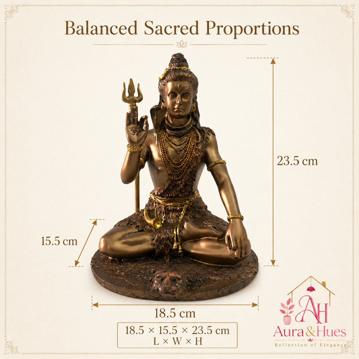 Divine Lord Shiva Meditating Statue - Metallic Bronze & Antique Gold