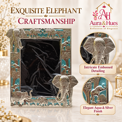 Aura & Hues Traditional Royal Elephant Handcrafted Wooden Photo Frame and Tabletop Desktop Art Decor - Vibrant Royal Blue Finish (17.7 x 22.8 cm)