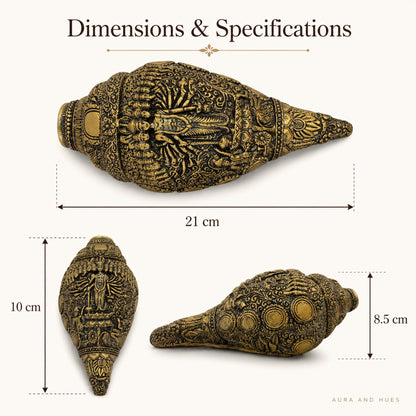 Sacred Lord Vishnu Shankh with Dark Brown Display Box - Antique Gold