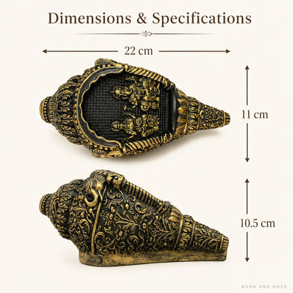Lakshmi & Ganesha Shankh Duo with Dark Brown Box - Antique Gold