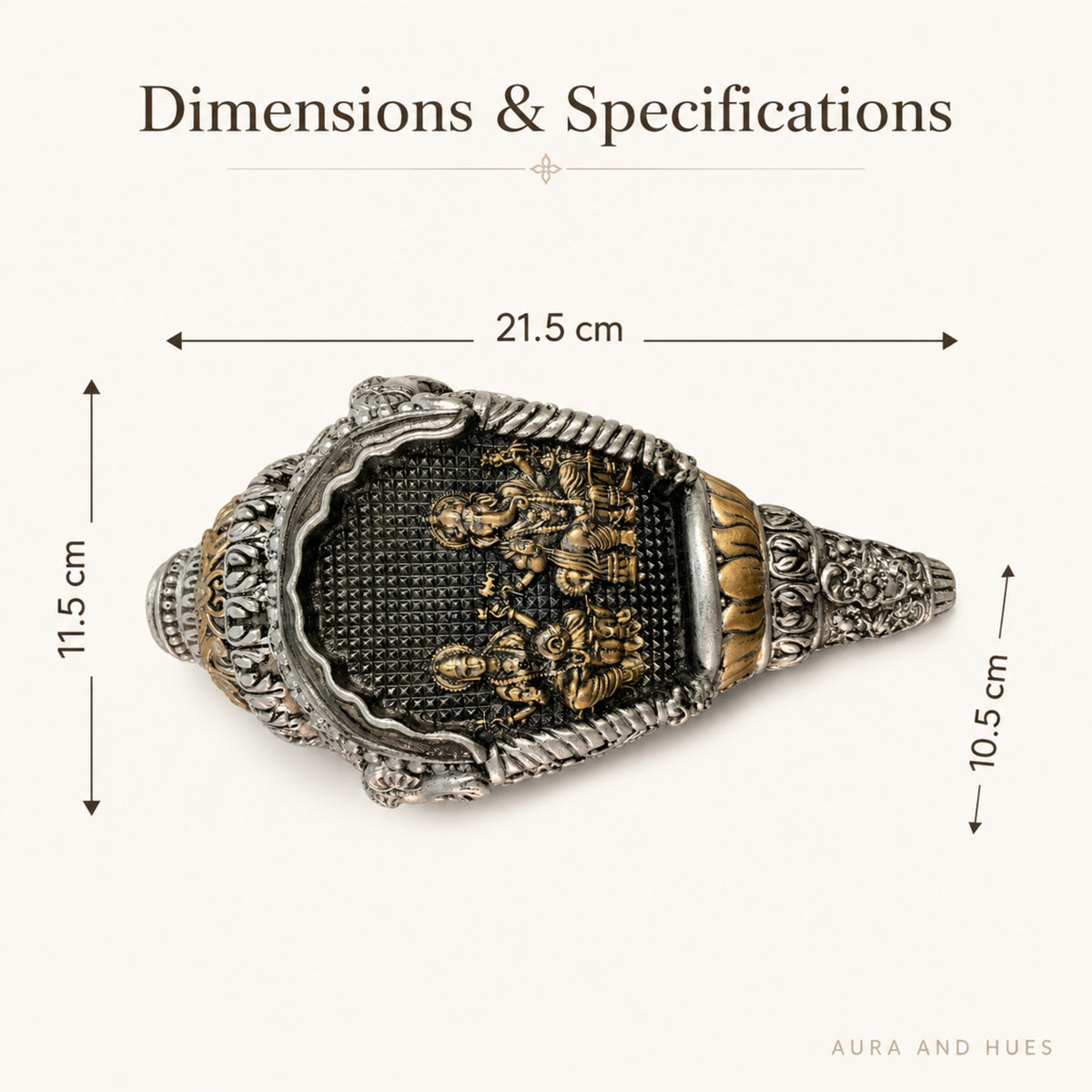 Divine Lakshmi & Ganesha Shankh Duo with Dark Brown Box - Silver & Gold