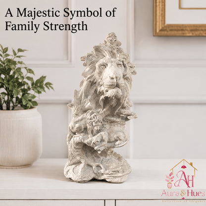 Majestic Sandstone Crouching Lion Sculpture - Matte White