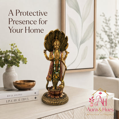 Grand Temple-Style Standing Lord Shiva Statue, Bronze, Gold & Maroon