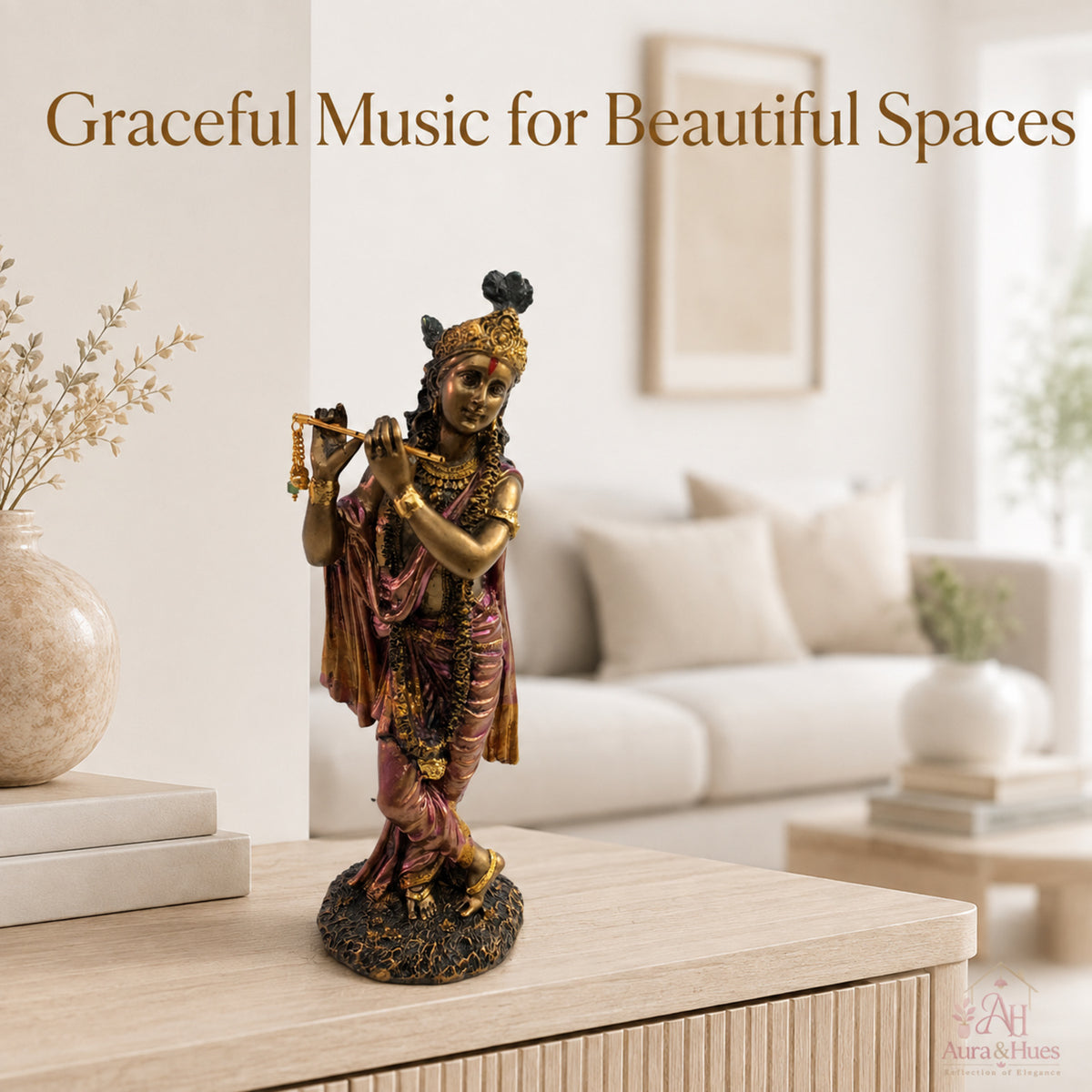 Graceful Lord Krishna Figurine - Antique Rose Gold