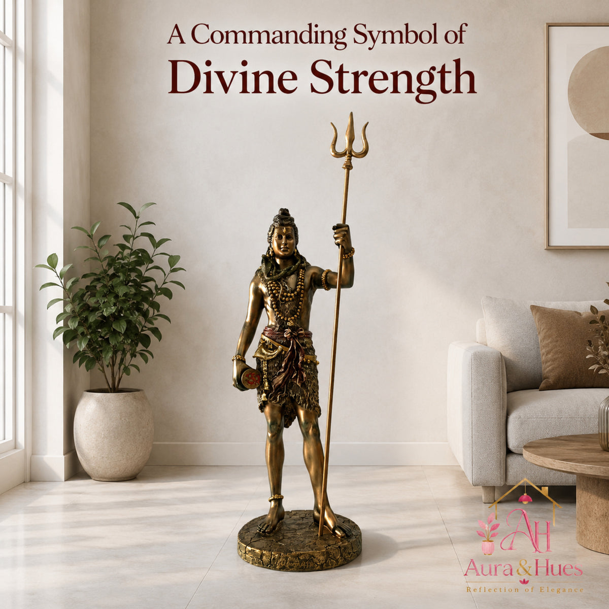 Majestic Standing Lord Shiva Sculpture - Metallic Bronze, Gold & Maroon