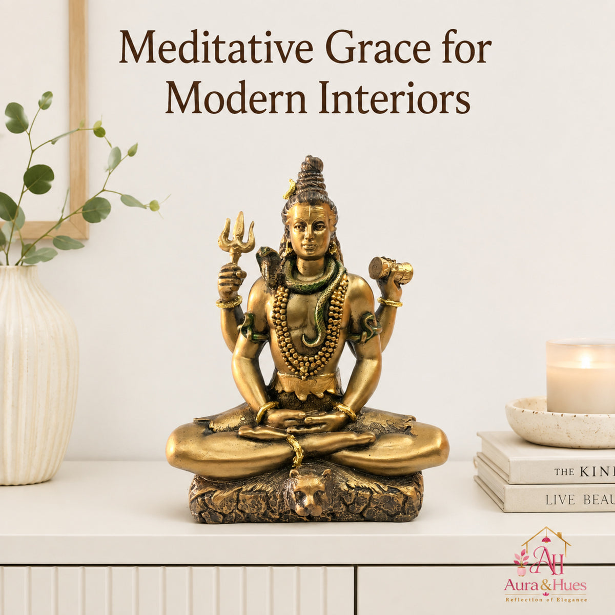 Sacred Meditating Lord Shiva Figurine - Metallic Bronze