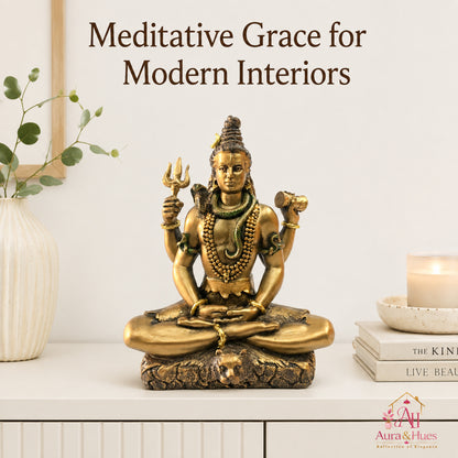 Sacred Meditating Lord Shiva Figurine - Metallic Bronze